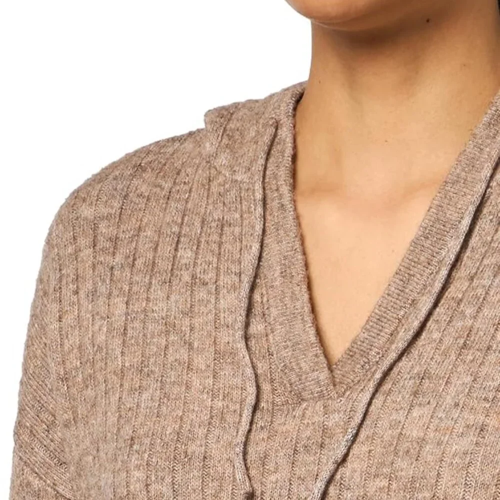 Lucky Brand Women's Ribbed Knit Hooded Sweater in Deep Taupe/NWT/XS - Picture 6 of 15